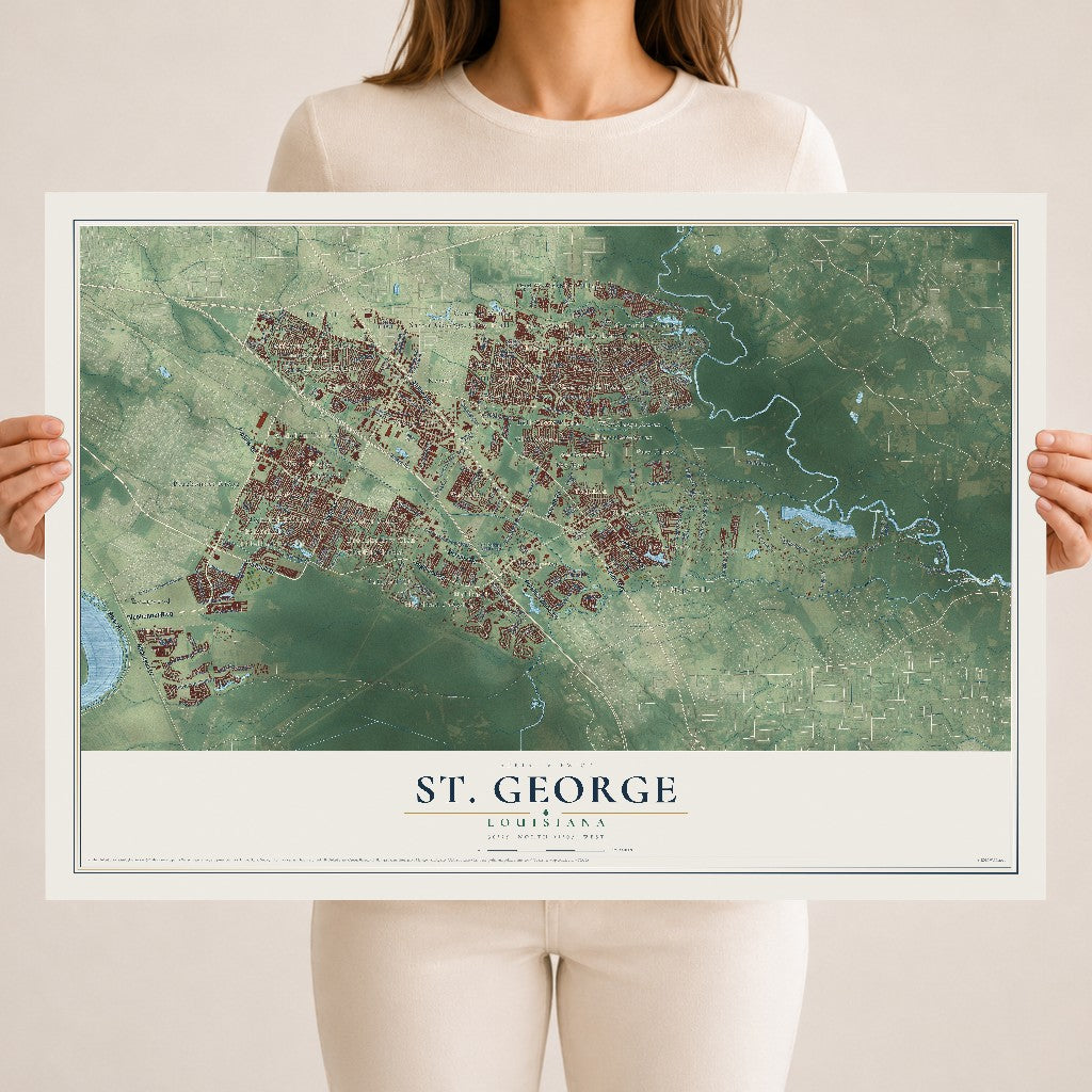 Map of St. George, Louisiana, 18 x 24 inch unframed archival matte print