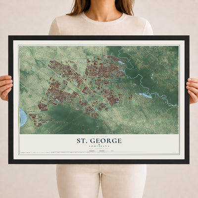 Map of St. George, Louisiana, 18 x 24 inch print in a black wood frame