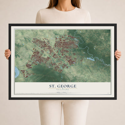Map of St. George, Louisiana, 24 x 36 inch print in a black wood frame