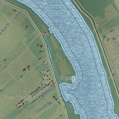 Close-up of the map of St. James, Louisiana print showing street and building detail