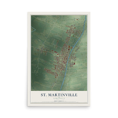 Map of St. Martinville, Louisiana, 12 x 18 inch unframed archival matte print