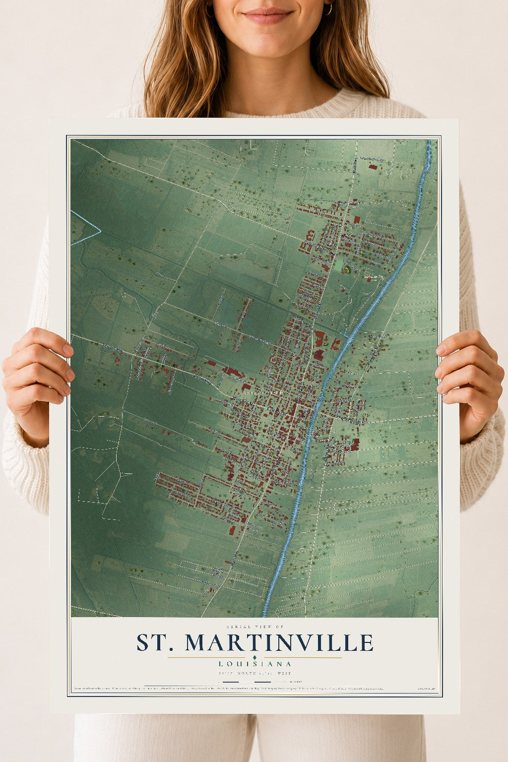 Map of St. Martinville, Louisiana, 18 x 24 inch unframed archival matte print