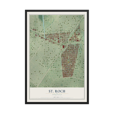 Map of St. Roch, Louisiana, 12 x 18 inch print in a black wood frame