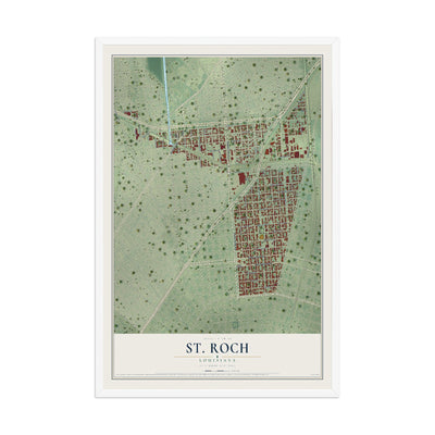 Map of St. Roch, Louisiana, 12 x 18 inch print in a white wood frame