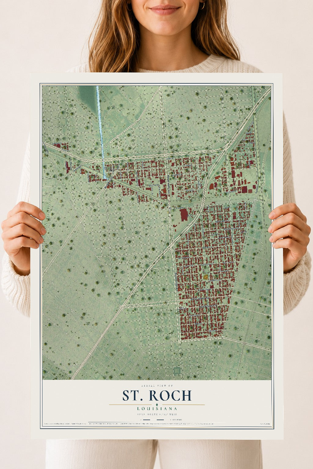 Map of St. Roch, Louisiana, 18 x 24 inch unframed archival matte print