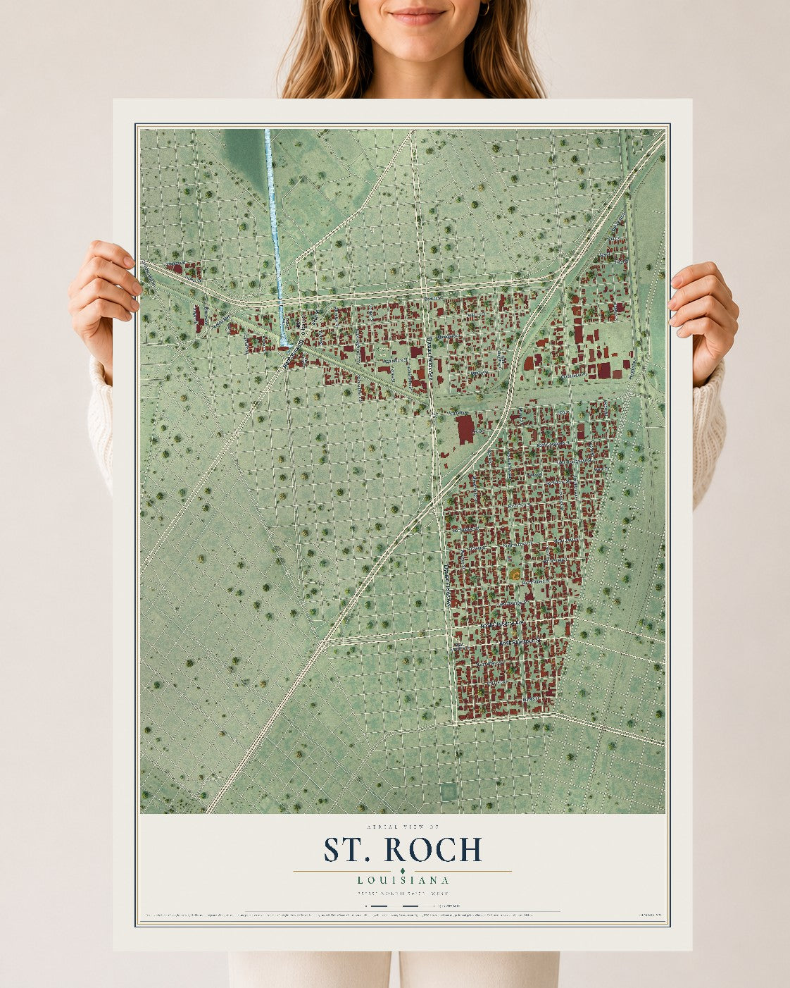 Map of St. Roch, Louisiana, 24 x 36 inch unframed archival matte print