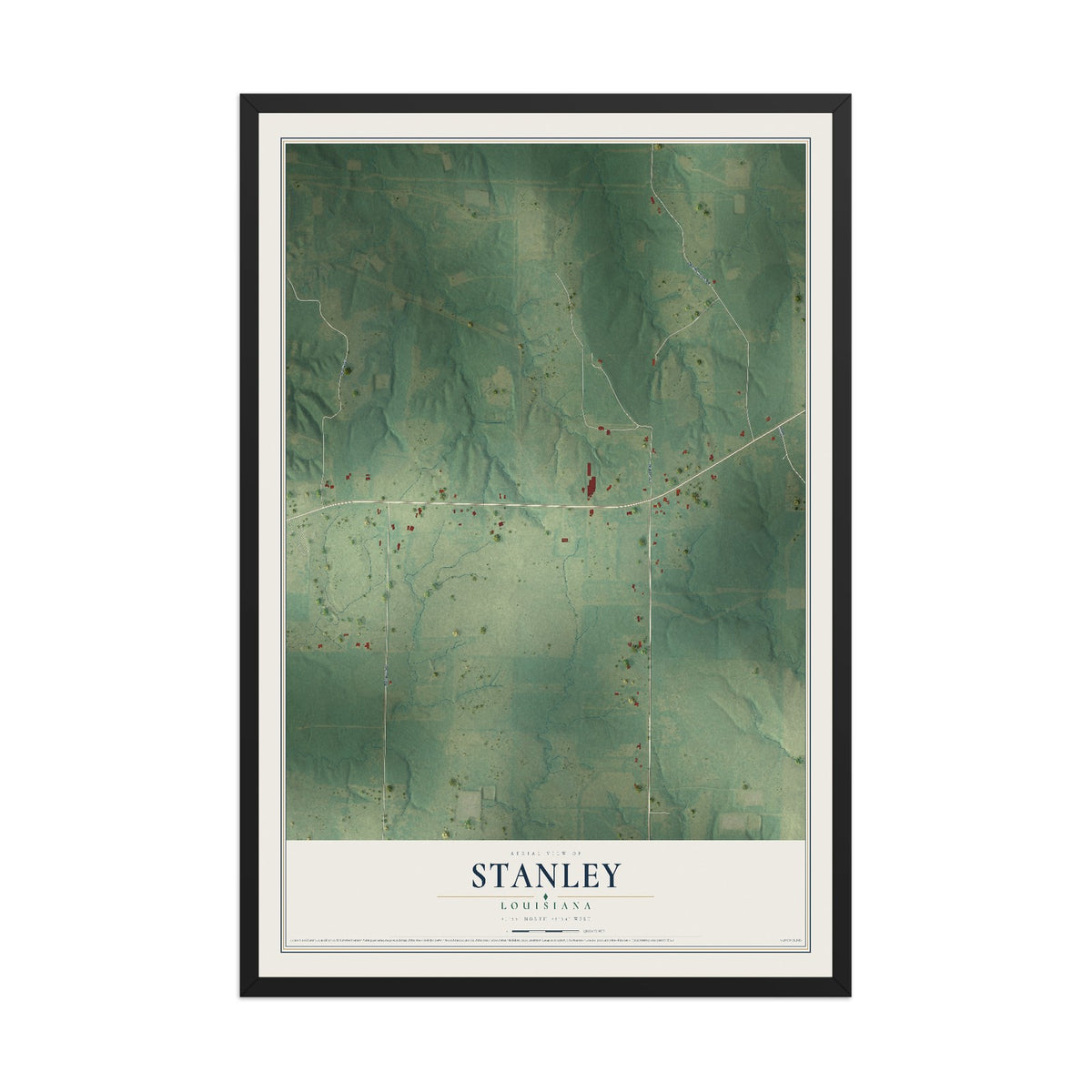 Map of Stanley, Louisiana, 12 x 18 inch print in a black wood frame