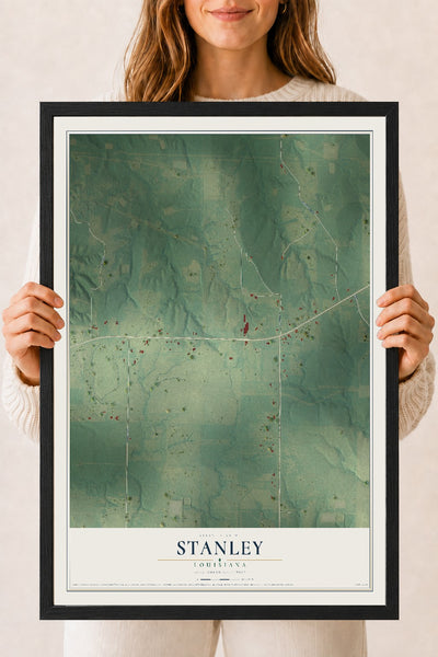 Map of Stanley, Louisiana, 18 x 24 inch print in a black wood frame