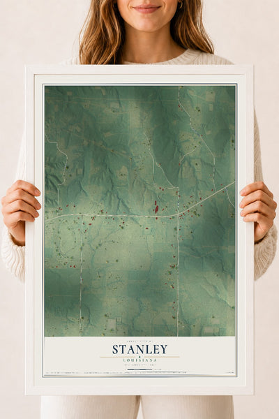 Map of Stanley, Louisiana, 18 x 24 inch print in a white wood frame