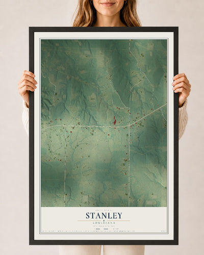 Map of Stanley, Louisiana, 24 x 36 inch print in a black wood frame