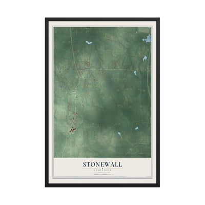 Map of Stonewall, Louisiana, 12 x 18 inch print in a black wood frame