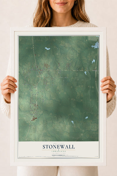 Map of Stonewall, Louisiana, 18 x 24 inch print in a white wood frame
