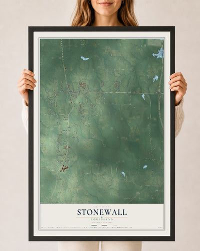 Map of Stonewall, Louisiana, 24 x 36 inch print in a black wood frame