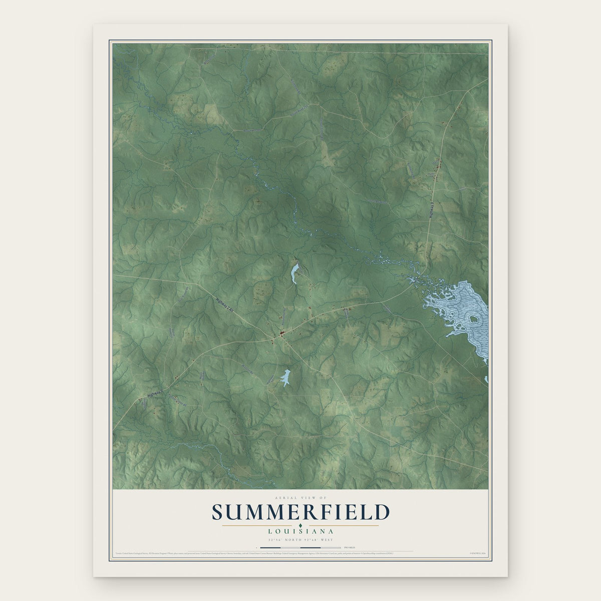 Summerfield, Louisiana map print, the full design