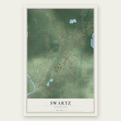 Swartz, Louisiana map print, the full design