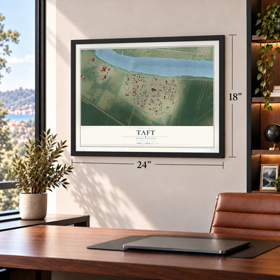 Taft, Louisiana map, 18 x 24 inch print in a black frame in a home office
