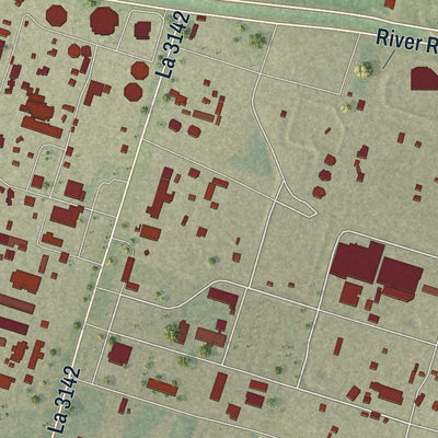 Close-up of the map of Taft, Louisiana print showing street and building detail