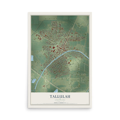 Map of Tallulah, Louisiana, 12 x 18 inch unframed archival matte print