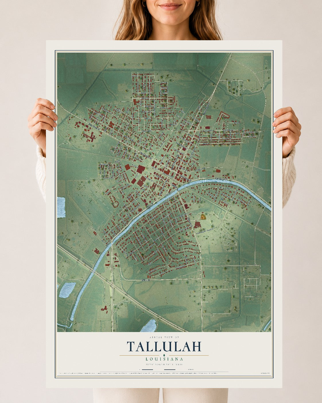 Map of Tallulah, Louisiana, 24 x 36 inch unframed archival matte print