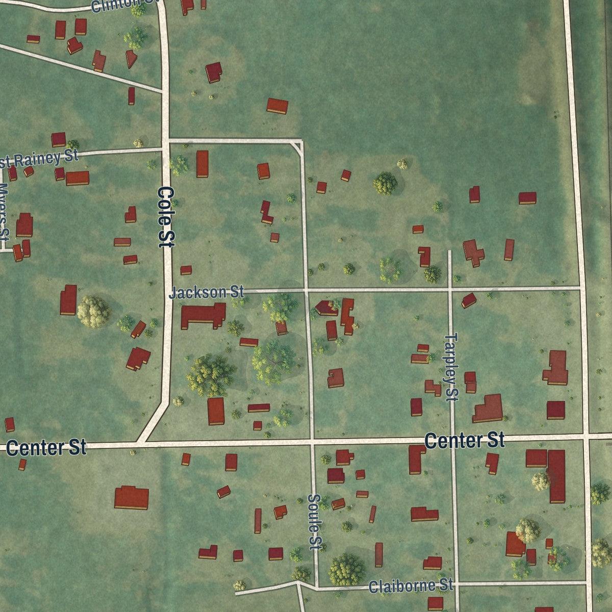 Close-up of the map of Tangipahoa, Louisiana print showing street and building detail