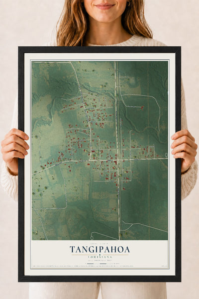 Map of Tangipahoa, Louisiana, 18 x 24 inch print in a black wood frame