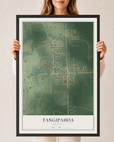 Map of Tangipahoa, Louisiana, 24 x 36 inch print in a black wood frame