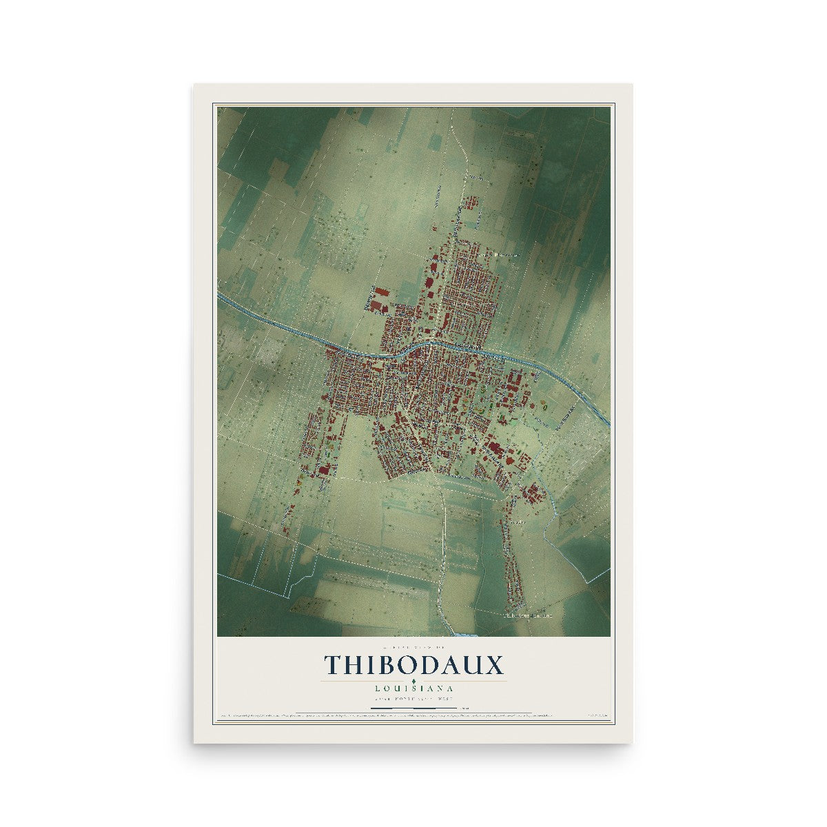 Map of Thibodaux, Louisiana, 12 x 18 inch unframed archival matte print