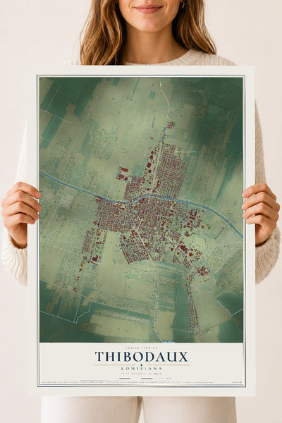Map of Thibodaux, Louisiana, 18 x 24 inch unframed archival matte print