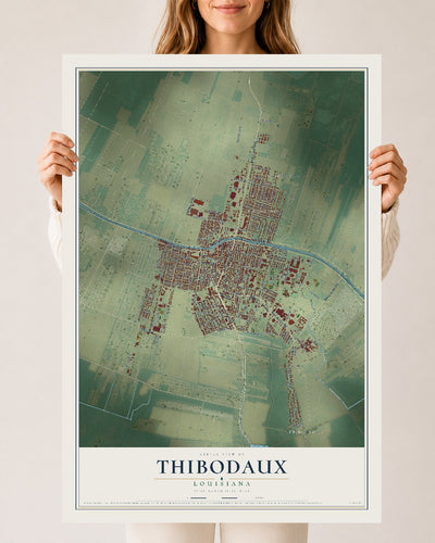 Map of Thibodaux, Louisiana, 24 x 36 inch unframed archival matte print