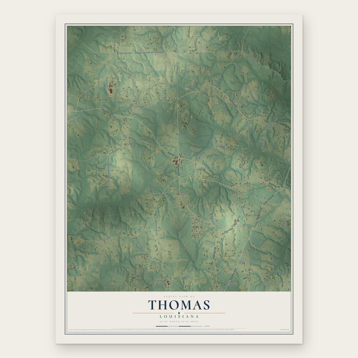 Thomas, Louisiana map print, the full design