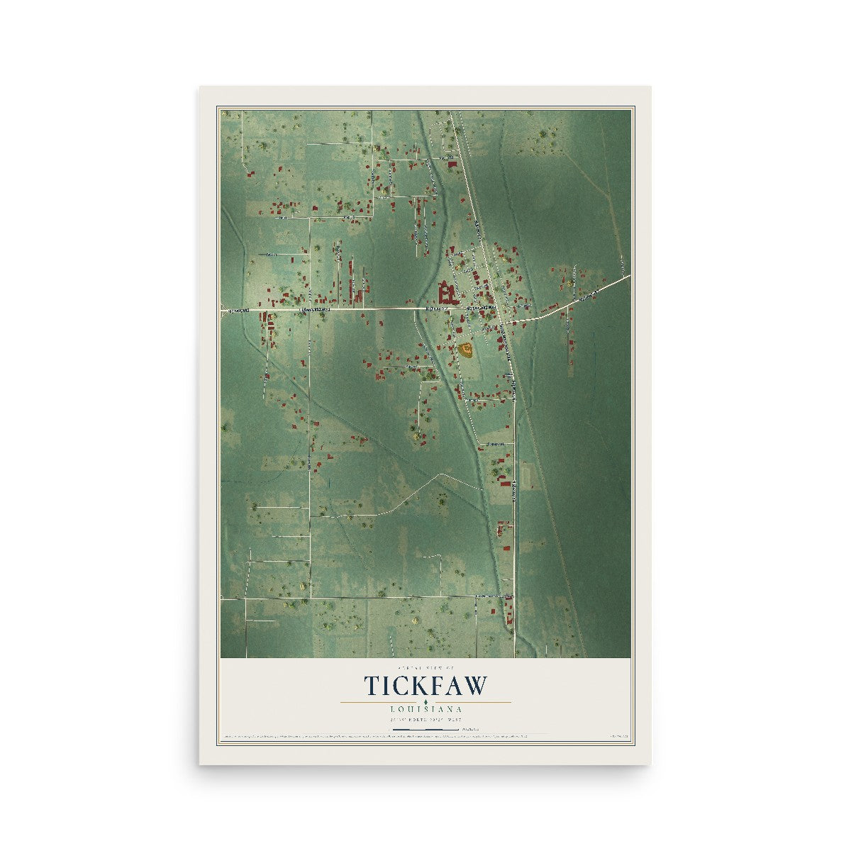 Map of Tickfaw, Louisiana, 12 x 18 inch unframed archival matte print