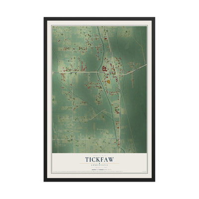 Map of Tickfaw, Louisiana, 12 x 18 inch print in a black wood frame