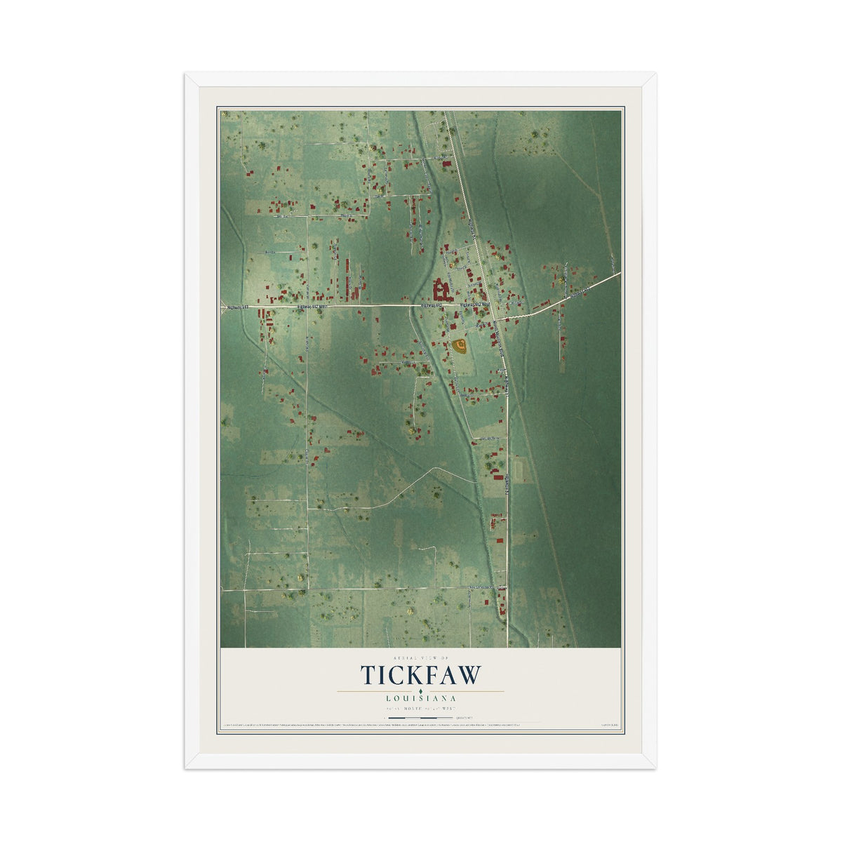 Map of Tickfaw, Louisiana, 12 x 18 inch print in a white wood frame