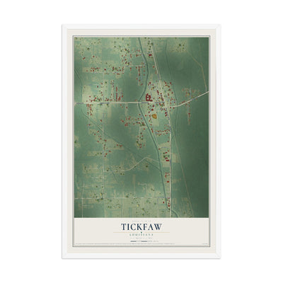 Map of Tickfaw, Louisiana, 12 x 18 inch print in a white wood frame