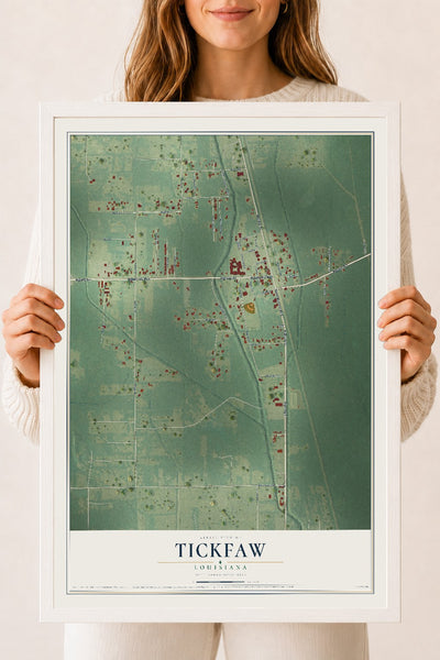 Map of Tickfaw, Louisiana, 18 x 24 inch print in a white wood frame