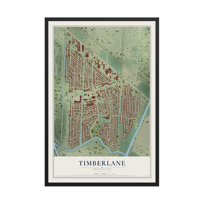 Map of Timberlane, Louisiana, 12 x 18 inch print in a black wood frame
