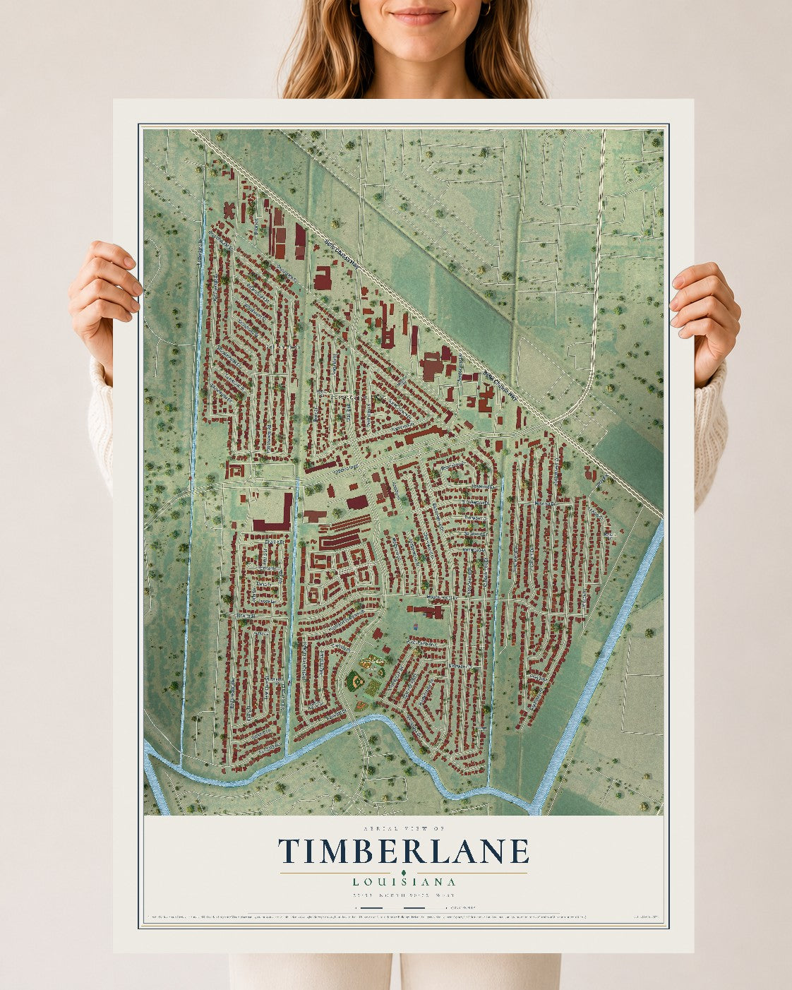 Map of Timberlane, Louisiana, 24 x 36 inch unframed archival matte print