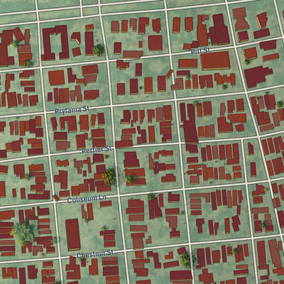 Close-up of the map of Touro, Louisiana print showing street and building detail