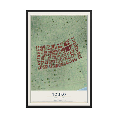 Map of Touro, Louisiana, 12 x 18 inch print in a black wood frame