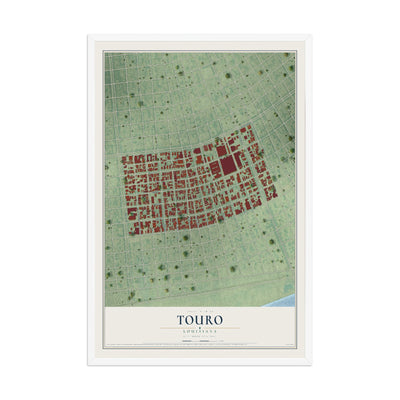 Map of Touro, Louisiana, 12 x 18 inch print in a white wood frame