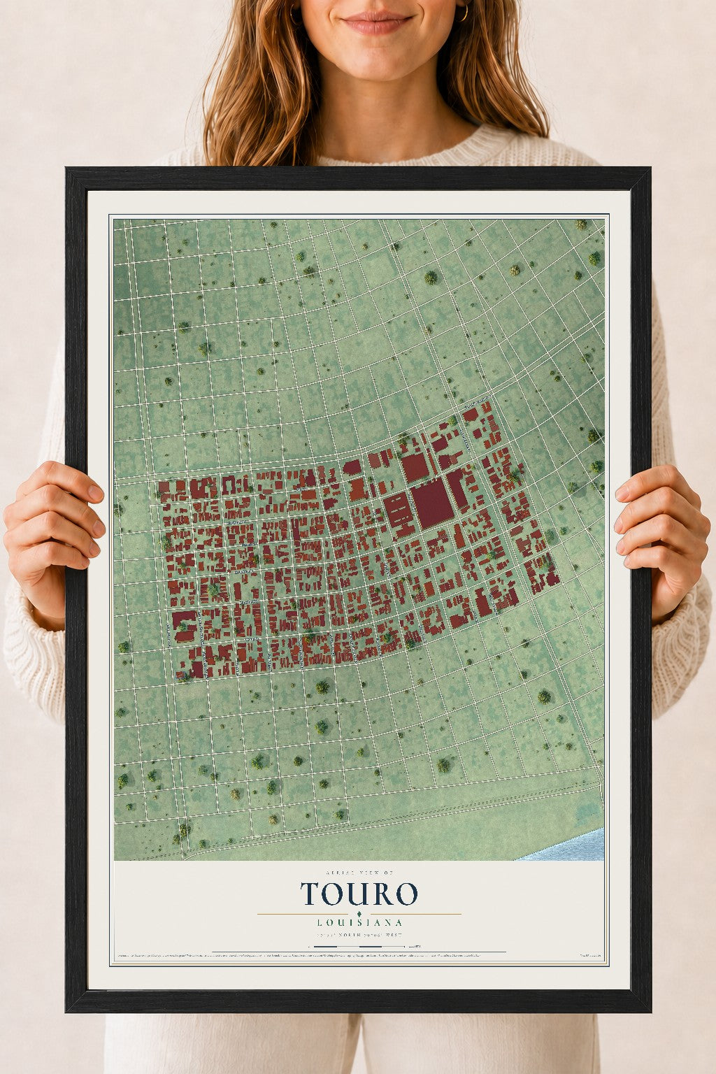 Map of Touro, Louisiana, 18 x 24 inch print in a black wood frame