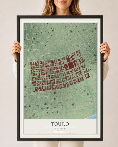 Map of Touro, Louisiana, 24 x 36 inch print in a black wood frame