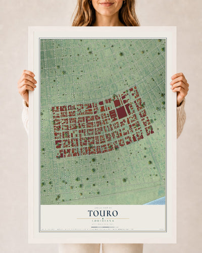 Map of Touro, Louisiana, 24 x 36 inch print in a white wood frame