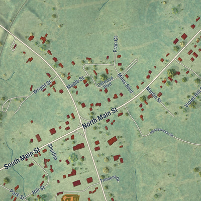 Close-up of the map of Tullos, Louisiana print showing street and building detail