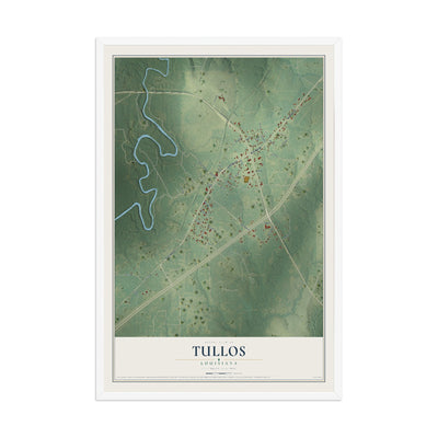 Map of Tullos, Louisiana, 12 x 18 inch print in a white wood frame