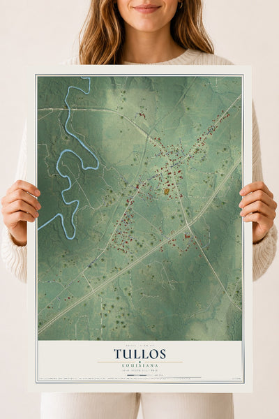 Map of Tullos, Louisiana, 18 x 24 inch unframed archival matte print