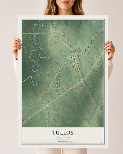 Map of Tullos, Louisiana, 24 x 36 inch unframed archival matte print