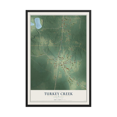 Map of Turkey Creek, Louisiana, 12 x 18 inch print in a black wood frame