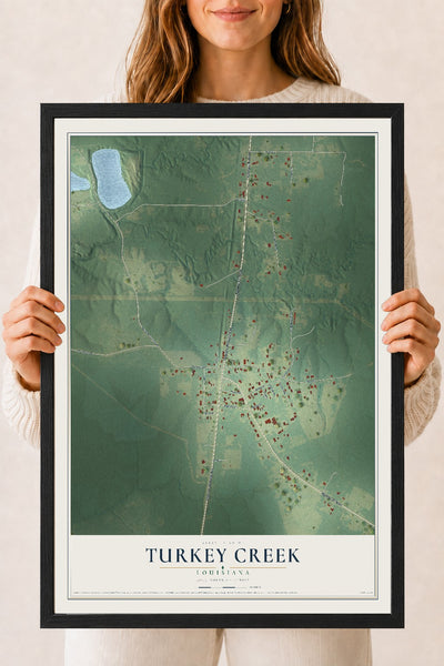 Map of Turkey Creek, Louisiana, 18 x 24 inch print in a black wood frame