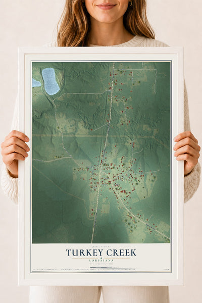 Map of Turkey Creek, Louisiana, 18 x 24 inch print in a white wood frame